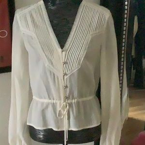 Veronica Beard tuxedo button down blouse in crème silk